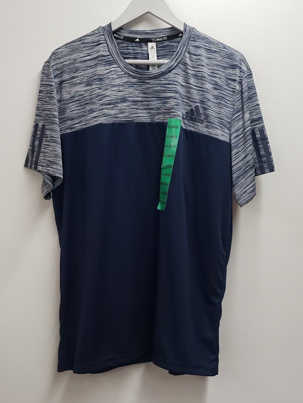 adidas Navy and Heather Grey Colorblock Training Tee Men"s XL